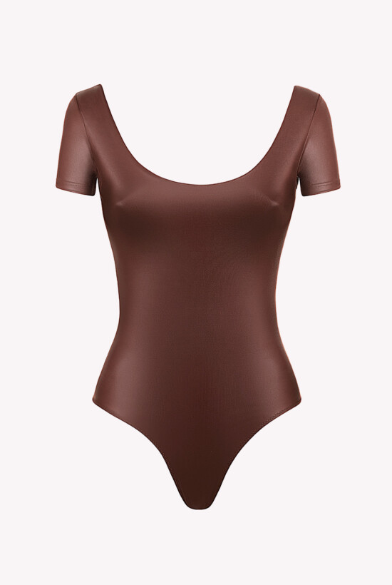 Half-sleeve Lycra bodysuit. Plain Collection - Brown, M