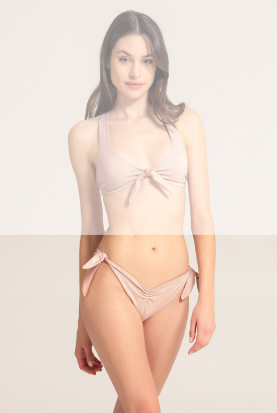 Bikini bottom with wide adjustable laces in lurex. Sparkly Collection - S, Powder Lurex
